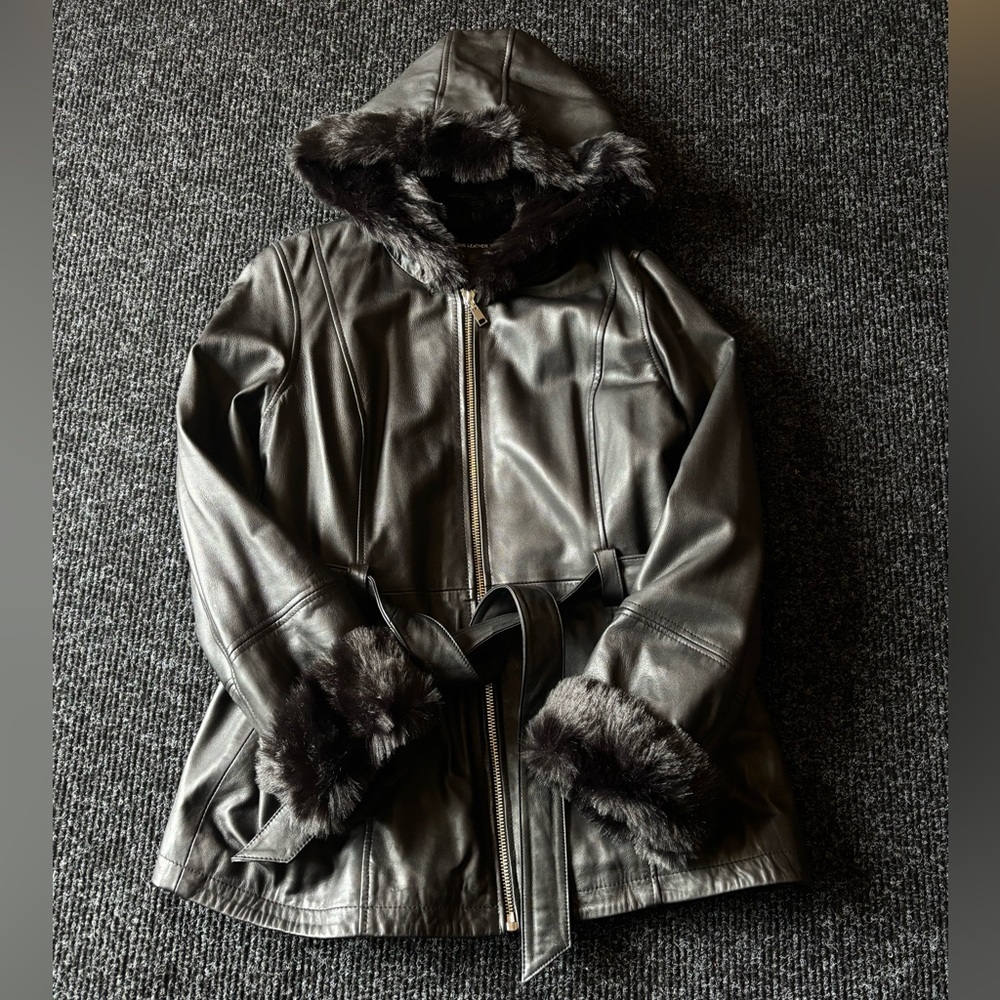 GENEVIEVE BELTED TRENCH LEATHER JACKET